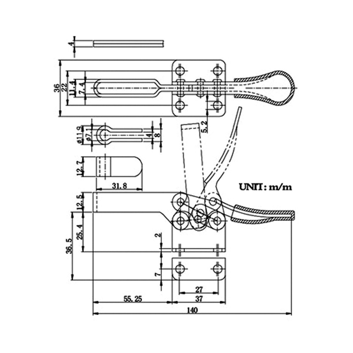 HORIZONTAL TOGGLE CLAMP-U BAR FLANGED BASE-200 LBS (3900-0365) - Image 2