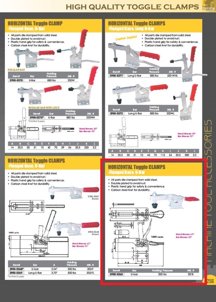 HORIZONTAL TOGGLE CLAMP-U BAR FLANGED BASE-200 LBS (3900-0365) - Image 3