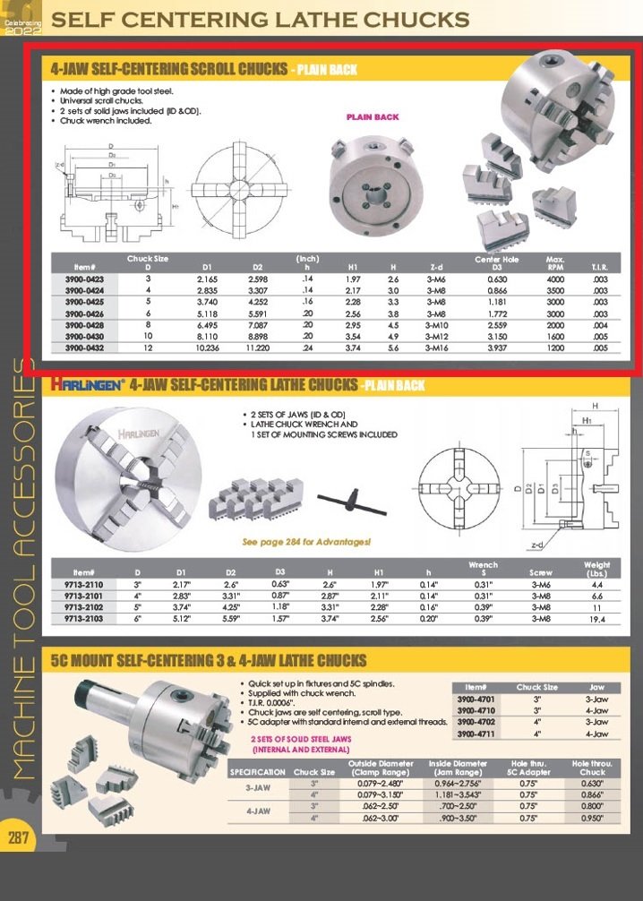6" 4-JAW PLAIN BACK SELF-CENTERING LATHE CHUCK (3900-0426) - Image 6