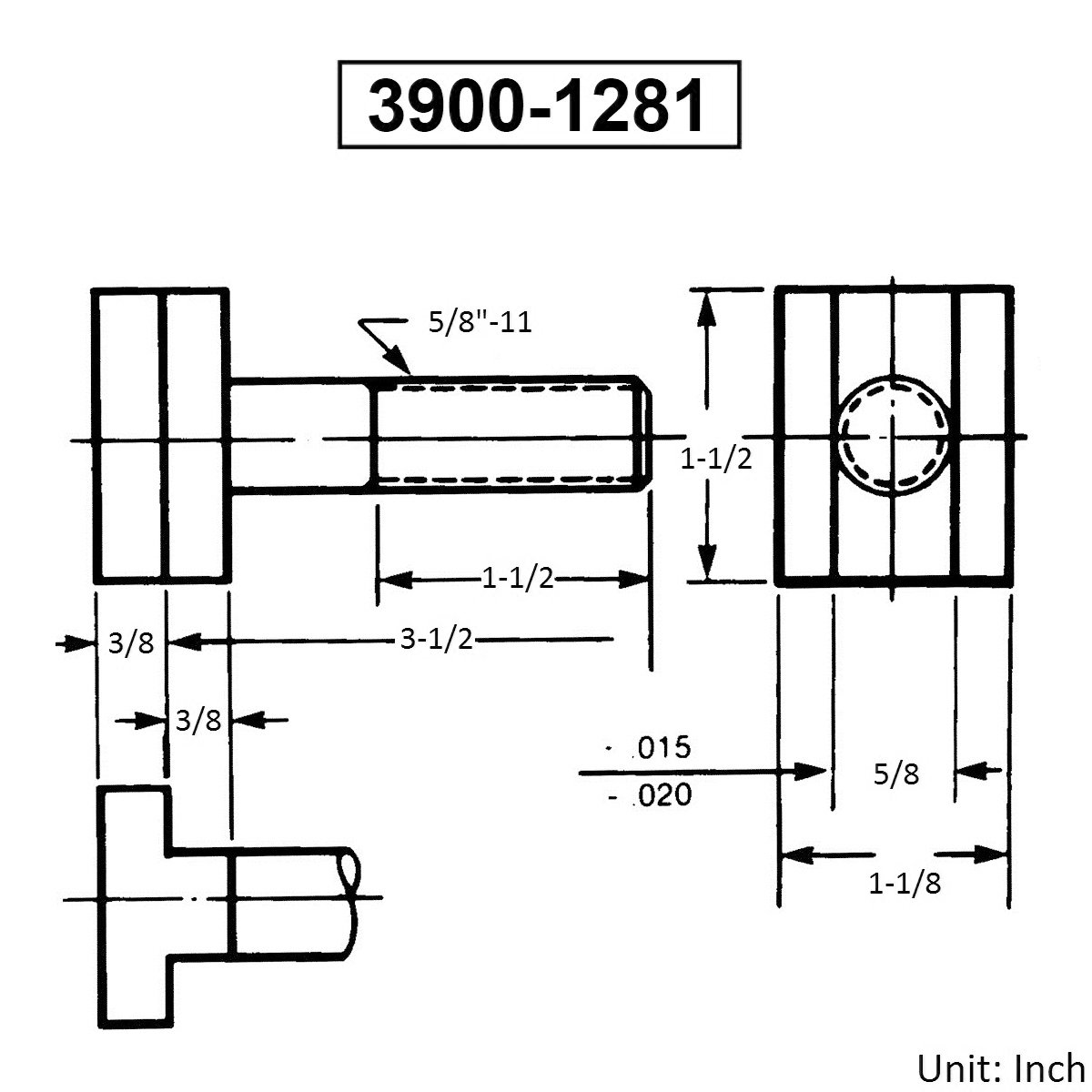 5/8-11 X 3-1/2" T-SLOT BOLT (3900-1281) - Image 2