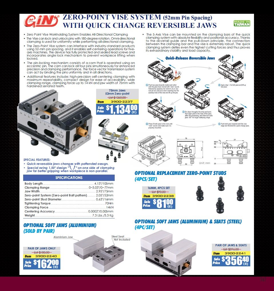 HHIP 5-AXIS SELF-CENTER CNC VISE REVERSE 75MM JAWS 52MM PIN SPACE (3900-2237) - Image 3