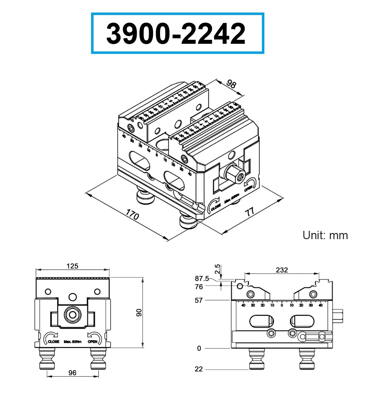 HHIP 5-AXIS SELF-CENTER CNC VISE REVERSE 125MM JAWS 96MM PIN SPACE (3900-2242) - Image 2
