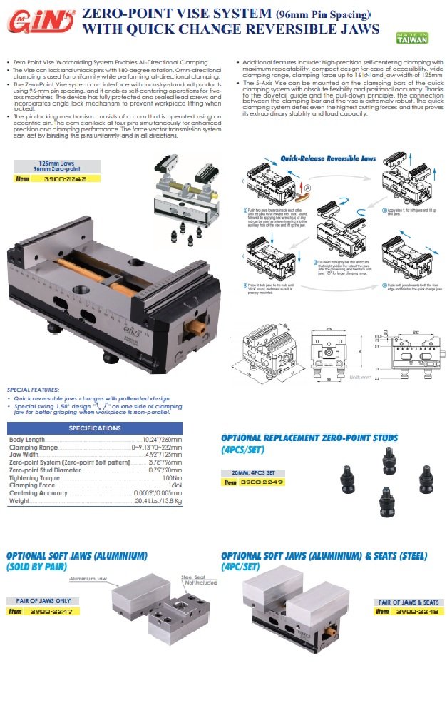 HHIP 5-AXIS SELF-CENTER CNC VISE REVERSE 125MM JAWS 96MM PIN SPACE (3900-2242) - Image 3