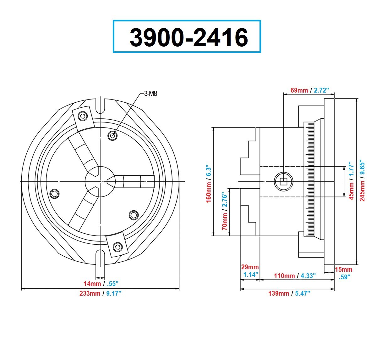 VERTEX 6" 3-JAW SELF-CENTERING ROTARY CHUCK (3900-2416) - Image 2