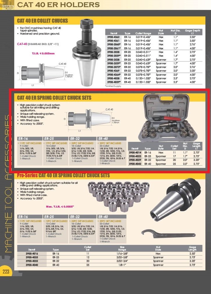 ER-40 CAT 40 V-FLANGE SPRING COLLET CHUCK SET (3900-4042) - Image 11