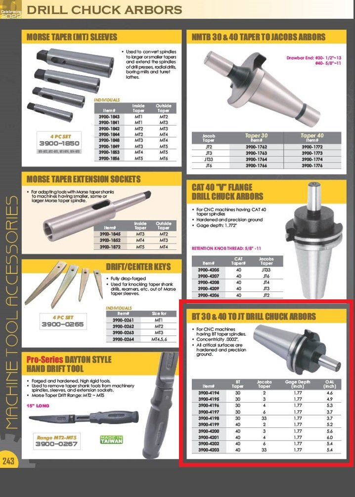 BT30 V-FLAGE TO JACOBS JT4 DRILL CHUCK ARBOR (3900-4196) - Image 4
