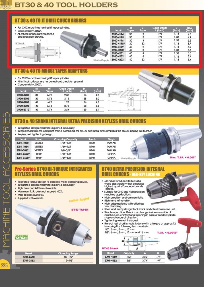 BT30 V-FLAGE TO JACOBS JT4 DRILL CHUCK ARBOR (3900-4196) - Image 9