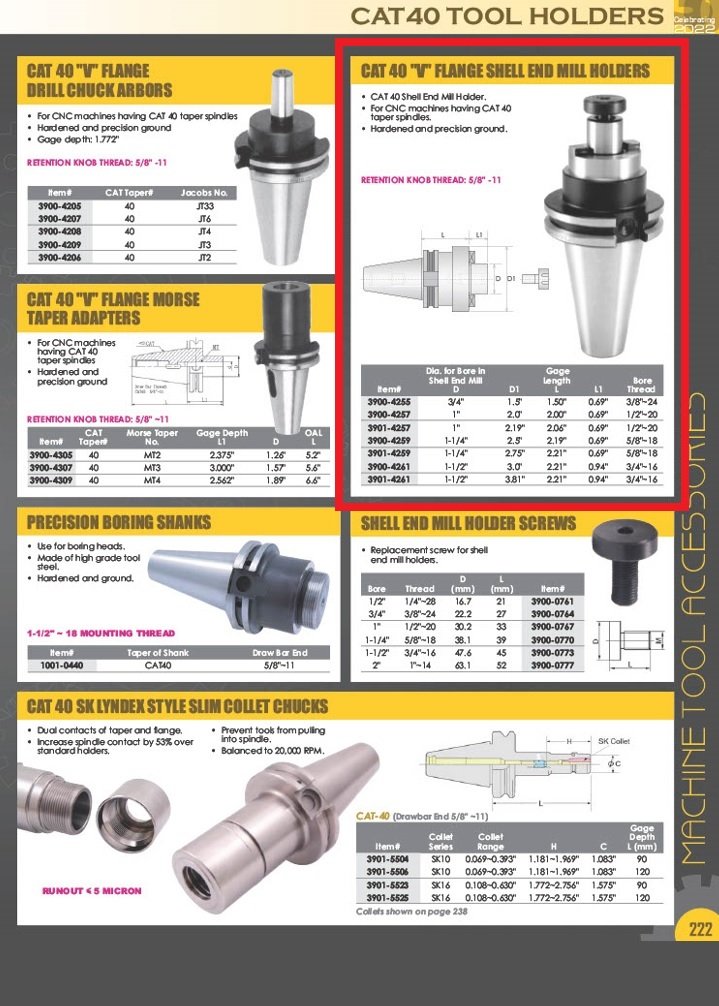 PRO-SERIES 1-1/2 X CAT 40 V-FLANGE SHELL END MILL ARBOR (3901-4261) - Image 3