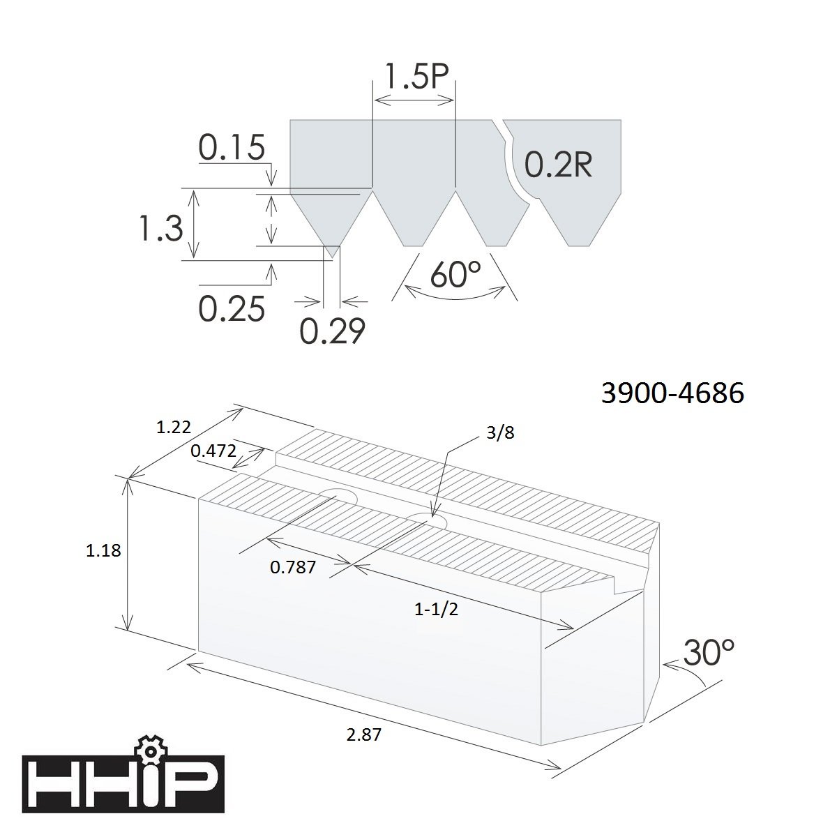 TAIKI 6" 1.5MM X 60 DEGREE 3 PIECE STEEL SOFT JAW SET (3900-4686) - Image 2