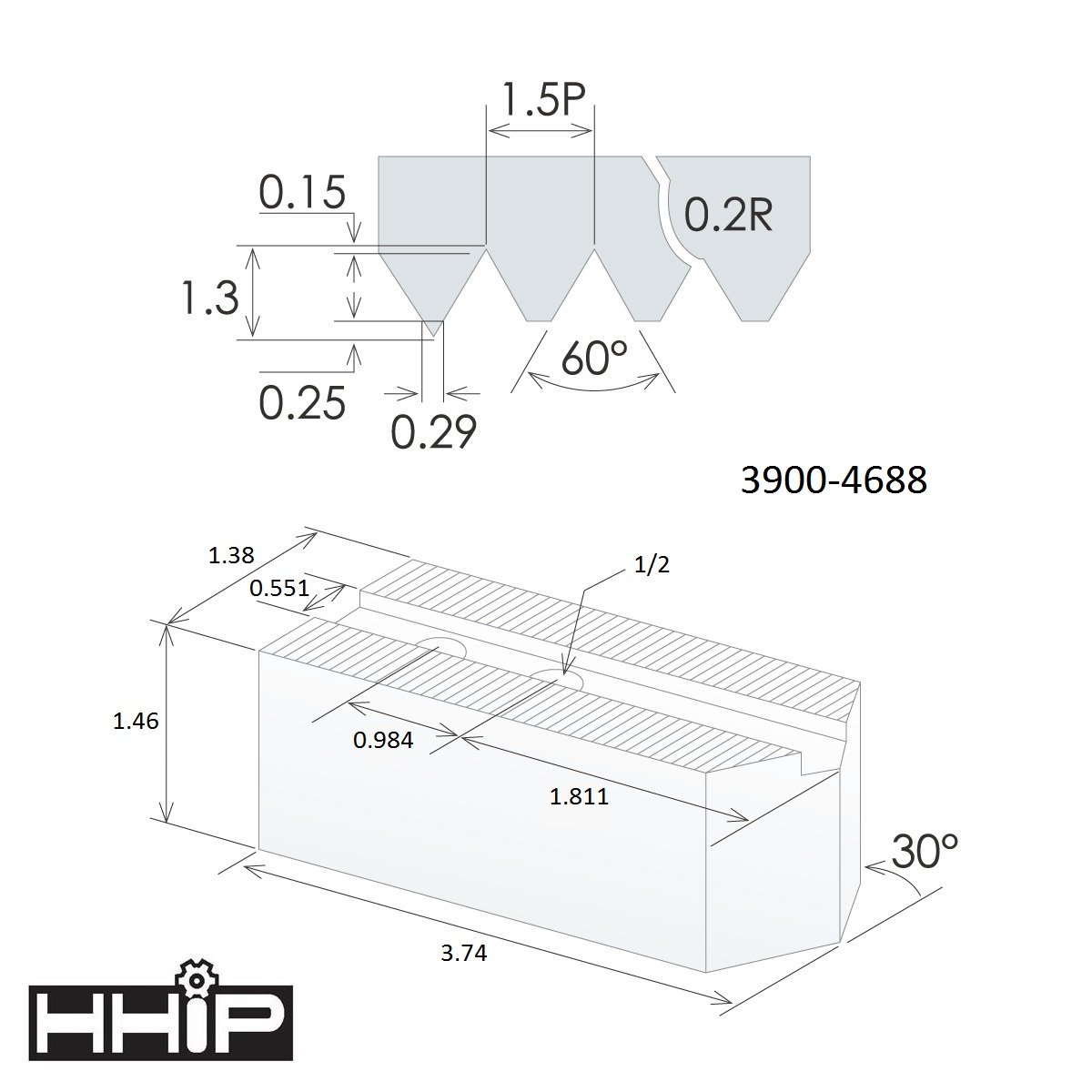 TAIKI 8" 1.5MM X 60 DEGREE 3 PIECE STEEL SOFT JAW SET (3900-4688) - Image 2