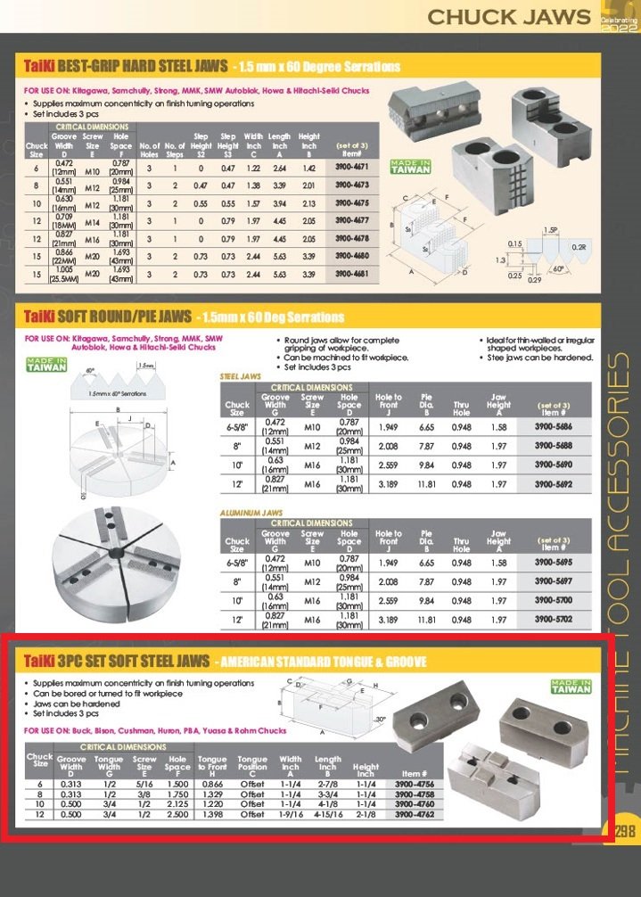 TAIKI 10" TONGUE & GROOVE STEEL SOFT JAW 3 PIECE SET (3900-4760) - Image 3