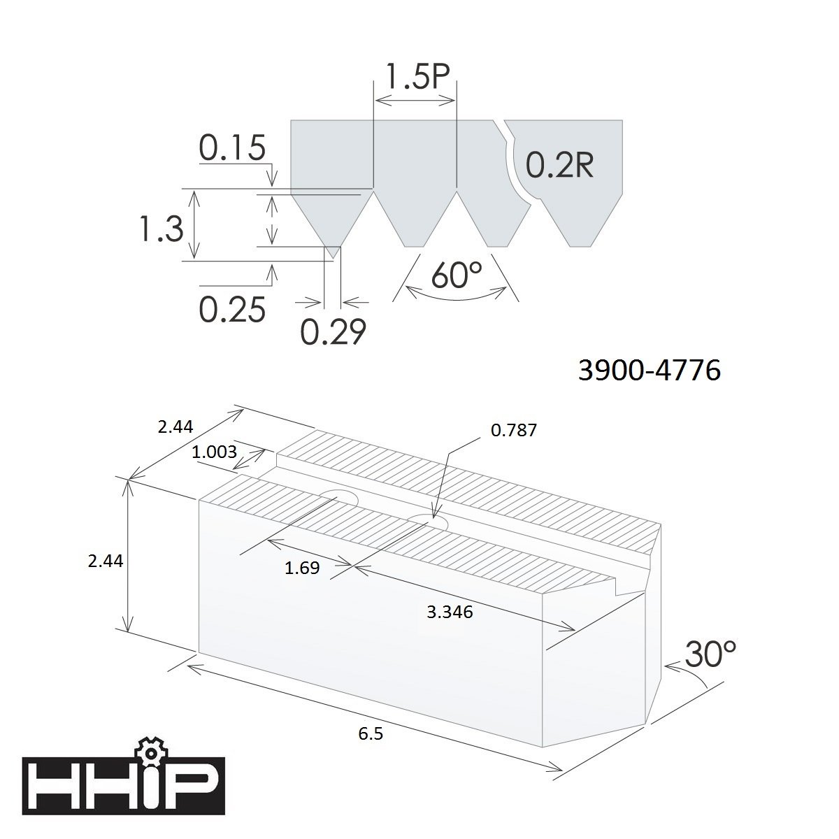 TAIKI 15" 1.5MM X 60 DEGREE 25.5MM ALUMINUM 3 PIECE SOFT JAW SET (3900-4776) - Image 2