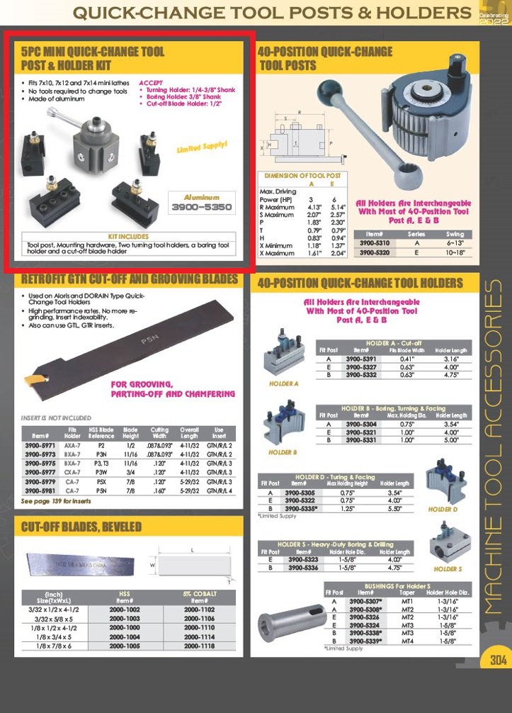 MINI ALUMINUM QUICK CHANGE TOOL POST & HOLDER KIT (3900-5350) - Image 2