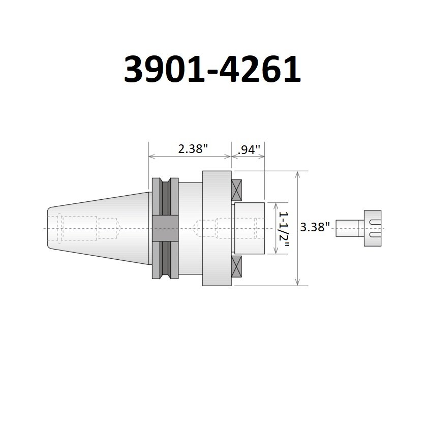 PRO-SERIES 1-1/2 X CAT 40 V-FLANGE SHELL END MILL ARBOR (3901-4261) - Image 2