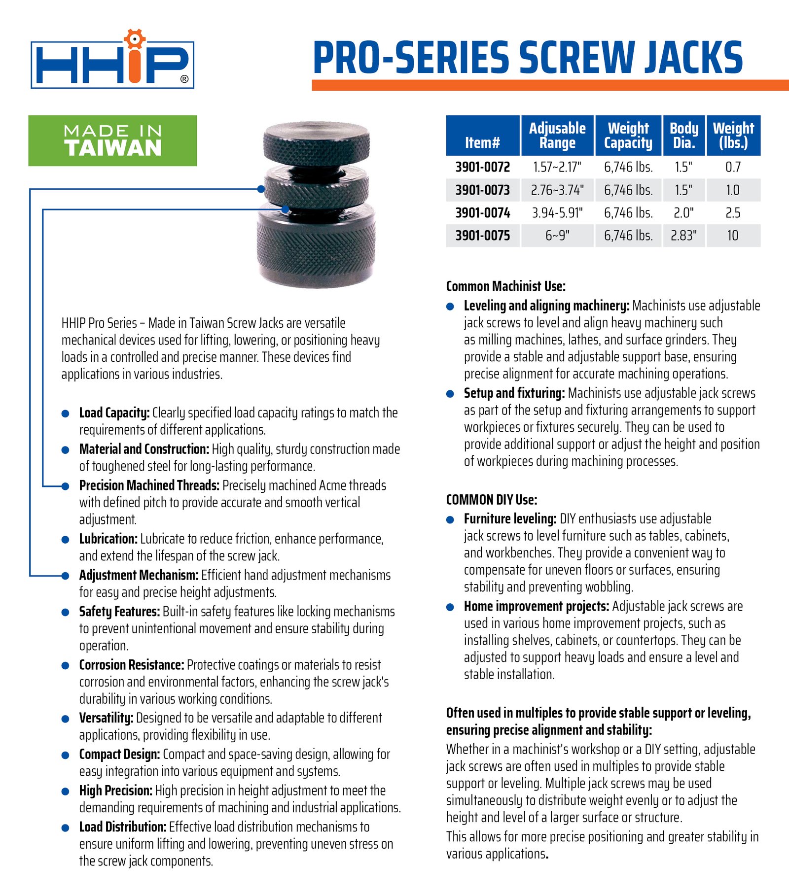 VERTEX PRO-SERIES 6-9" ADJUSTABLE SCREW JACK (3901-0075) - Image 3