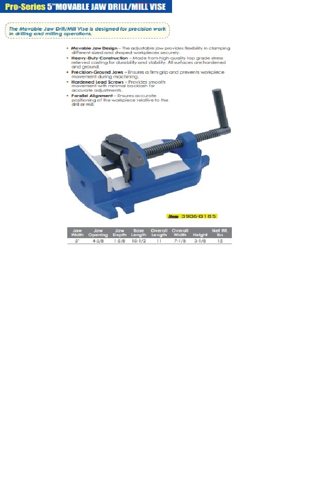 PRO-SERIES 5" MOVABLE JAW DRILL/MILL VISE (3906-0185) - Image 2