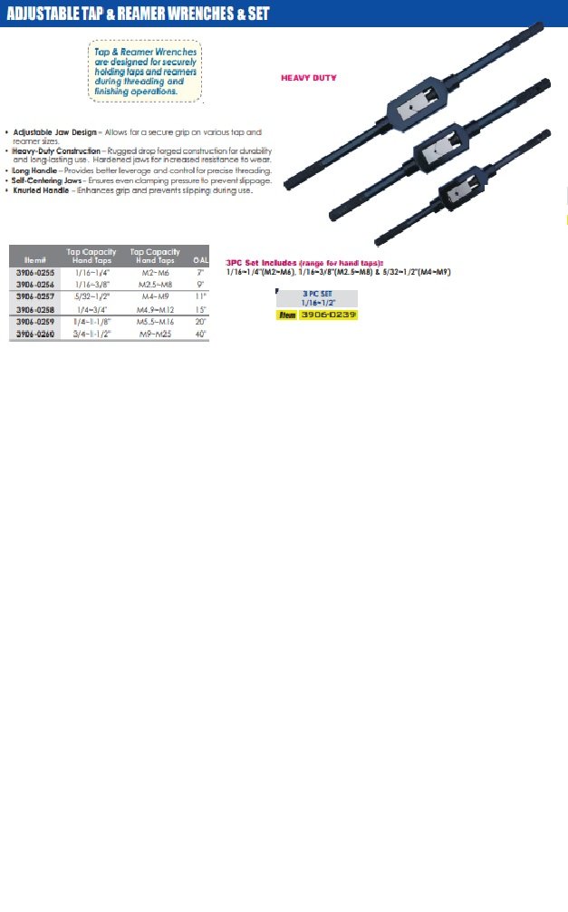 #1-1/2 HEAVY DUTY STEEL 5/32-1/2" ADJUSTABLE TAP & REAMER WRENCH (3906-0257) - Image 2