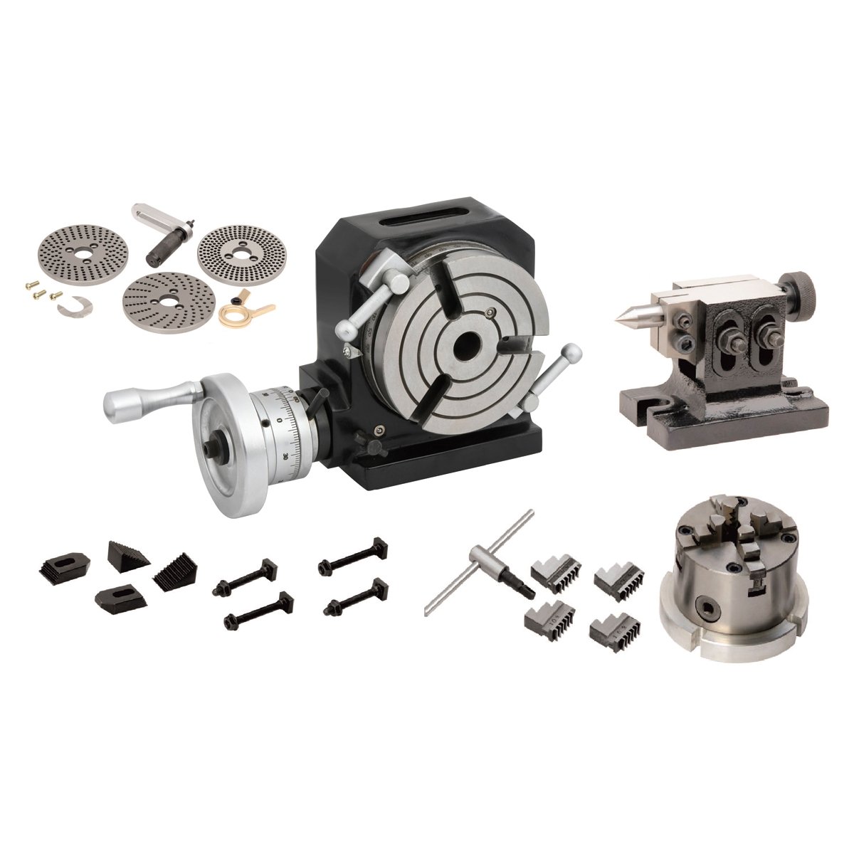 HHIP 4" H/V ROTARY TABLE-TAILSTOCK-DIVIDING PLATES & CHUCK SET (3906-2314)