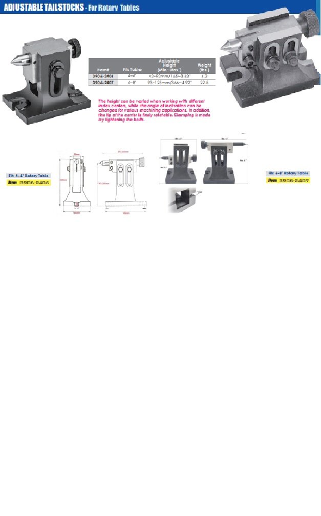 1.65-3.62" ADJUSTABLE TAILSTOCK FOR 4-6" ROTARY TABLES (3906-2406) - Image 7