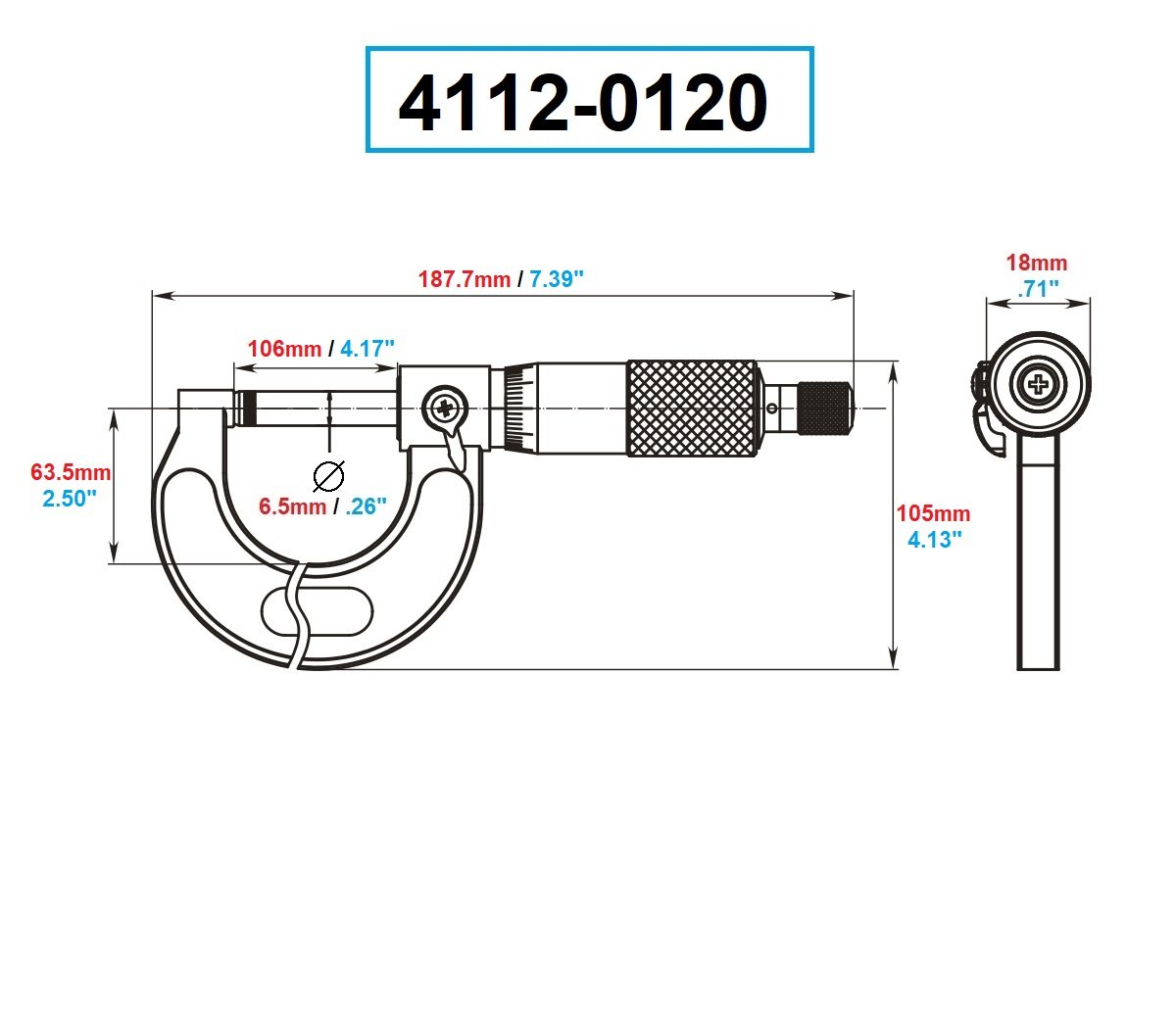 DASQUA 3-4 INCH OUTSIDE MICROMETER 0.0001 (4112-0120) - Image 7