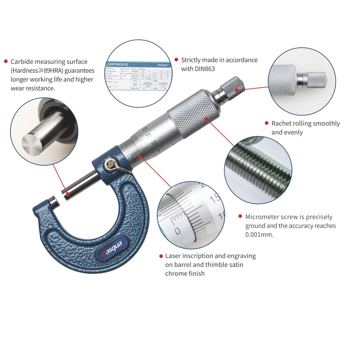 DASQUA 0-1 INCH OUTSIDE MICROMETER (4112-5105) - Image 3