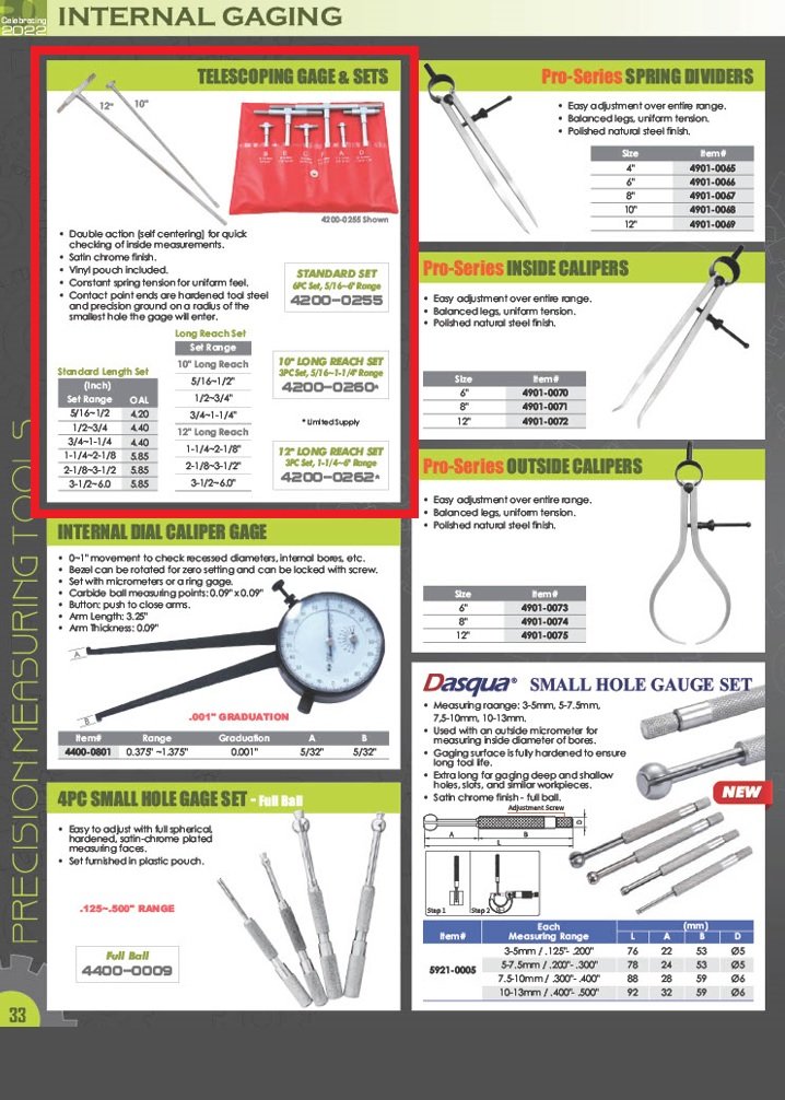 5/16 TO 1-1/4" 3 PIECE 10" TELESCOPING GAGE SET (4200-0260) - Image 3