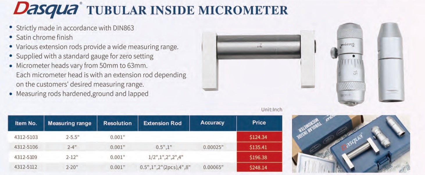 DASQUA 2-12" 0.001" INSIDE TUBE MICROMETER (4312-5109) - Image 2