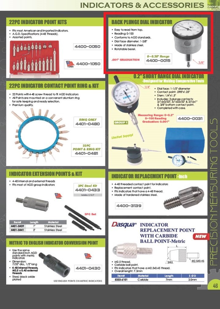0-0.20" BACK PLUNGE DIAL INDICATOR WITH 3/8" STEM (4400-0015) - Image 4