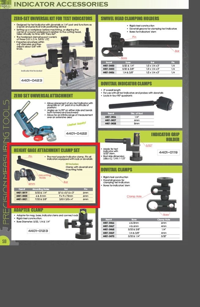 HEIGHT GAGE ATTACHMENT SET 9MM X 9MM BAR WITH 6MM X 8MM CLAMP (4401-0420) - Image 2