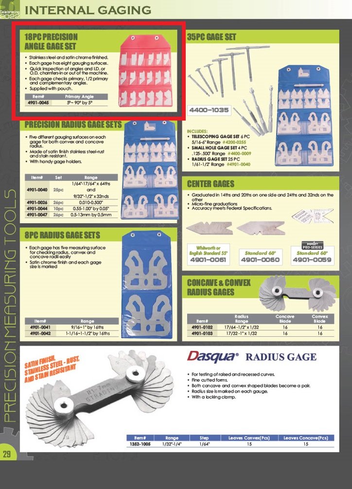 18 PIECE ANGLE GAGE SET (5-90 DEGREE BY 5 DEGREE)*use 1320-0005* (4901-0045) - Image 2