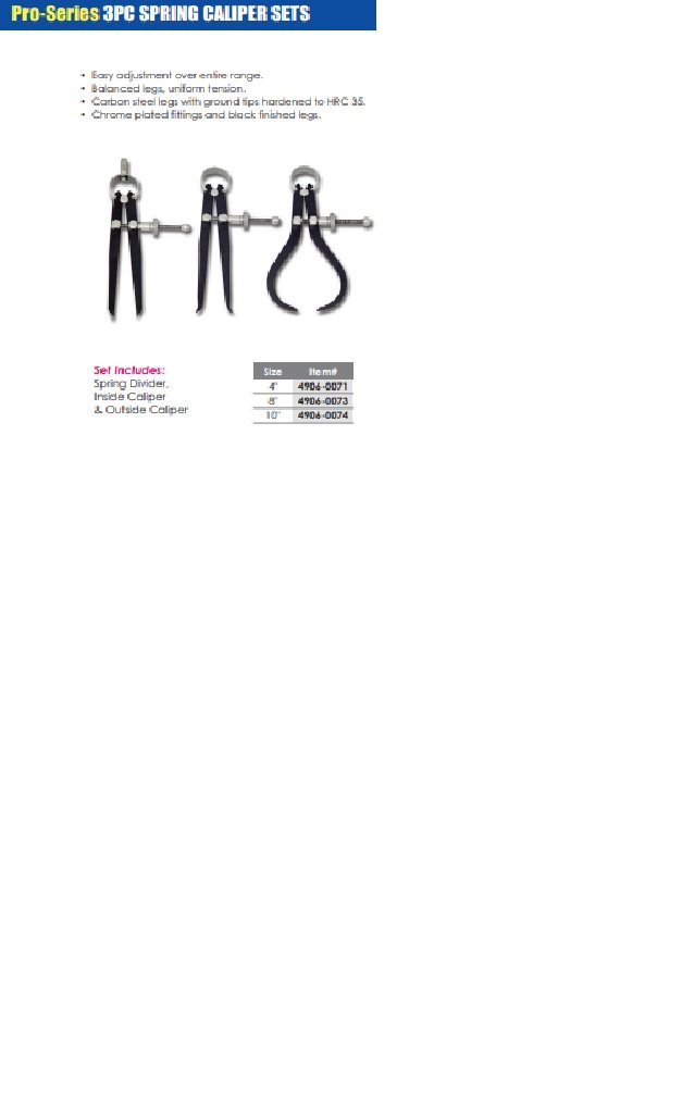 PRO-SERIES 4" 3 PIECE SPRING CALIPER & DIVIDER SET (4906-0071) - Image 2