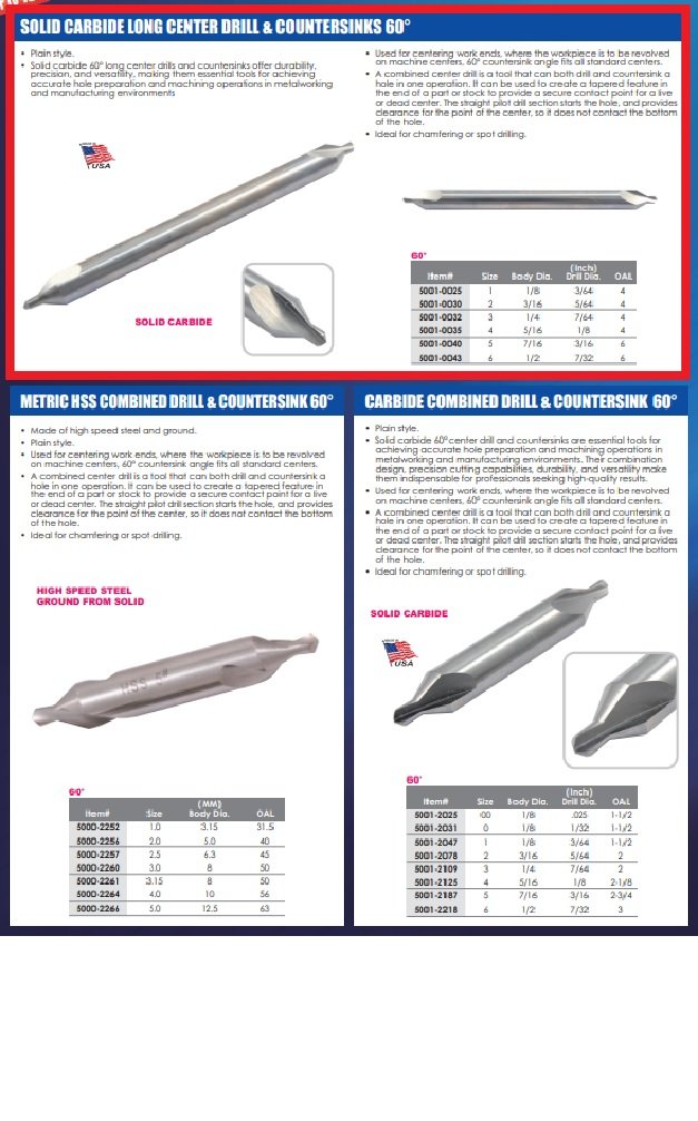 USA MADE #2 X 4" CARBIDE CENTER DRILL & COUNTERSINK (5001-0030) - Image 5