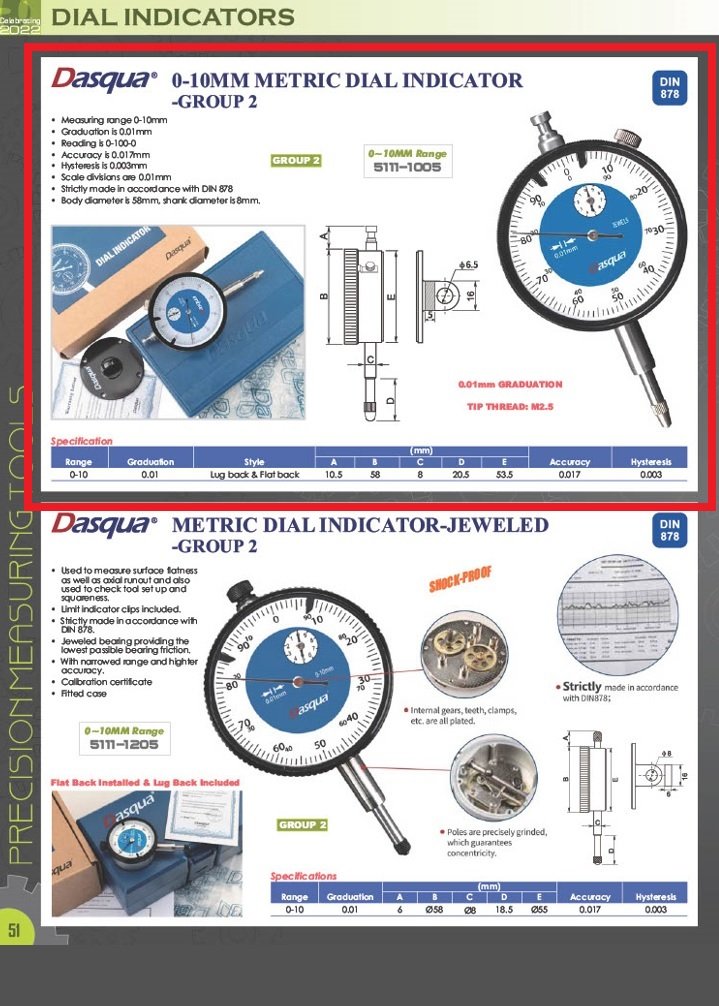 DASQUA 0-10MM DUAL LUG & FLAT BACK DAIL INDICATOR (5111-1005) - Image 6