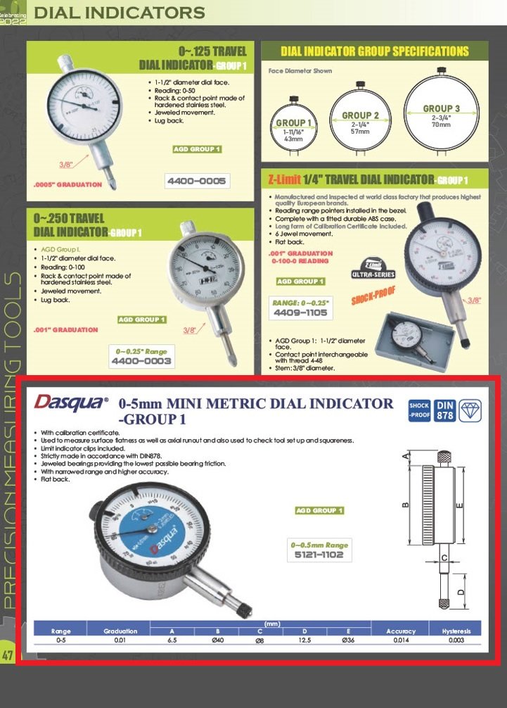 DASQUA 0-5MM FLAT BACK MINI METRIC DIAL INDICATOR (5121-1102) - Image 8