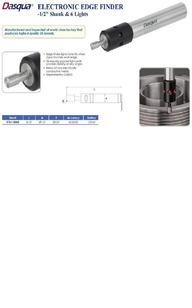 DASQUA 1/2" SHANK ELECTRONIC EDGE FINDER WITH 6 LIGHTS (5761-0045) - Image 7