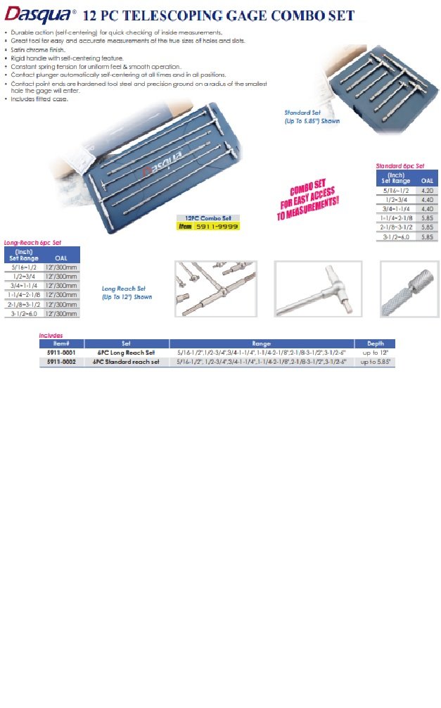 DASQUA 8-100MM / 5/16-4IN 6INCH LONG TELESCOPING GAUGE SET (5911-0002) - Image 7