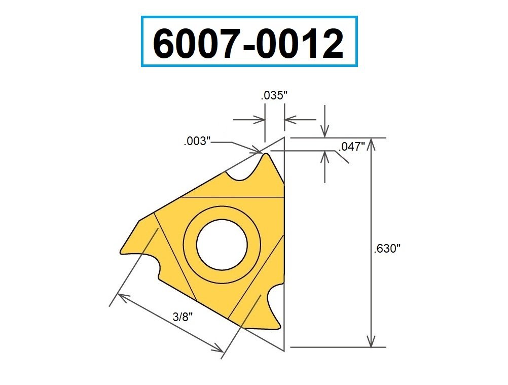 16ERAG60 TiN COATED EXTERNAL THREADING CARBIDE INSERT (6007-0012) - Image 2