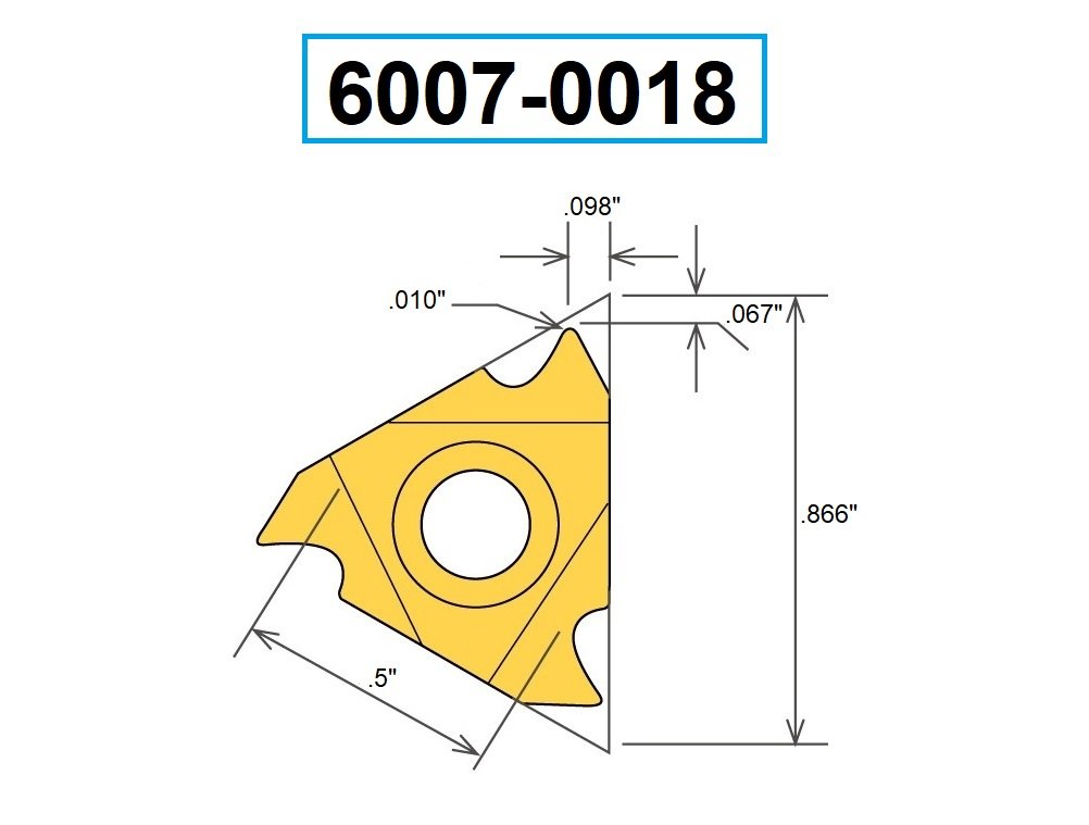 22IRN60 TiN COATED INTERNAL THREADING CARBIDE INSERT (6007-0018) - Image 2