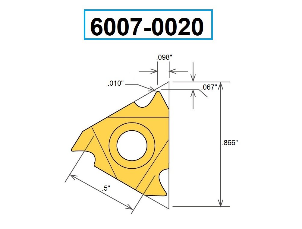 22ERN60 TiN COATED INTERNAL THREADING CARBIDE INSERT (6007-0020) - Image 3
