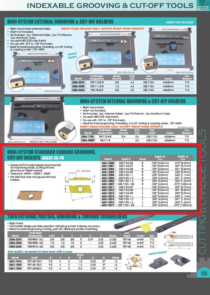 GIE-7-SG-1.3 (.051") LEFT HAND GROOVING & CUT-OFF C6 PV INSERT (6061-0315) - Image 3