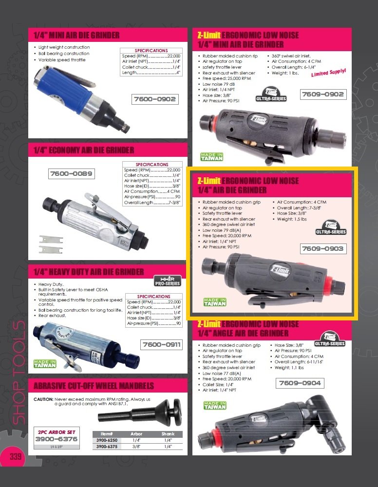 Z-LIMIT 1/4" AIR DIE GRINDER (7609-0903) - Image 9