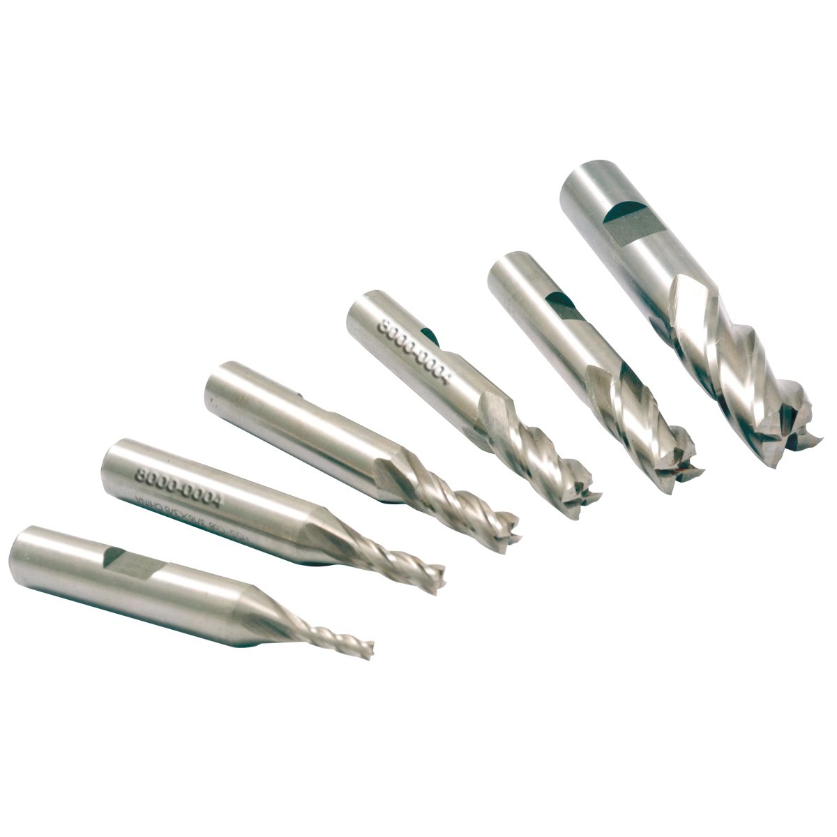 6 PIECE 3/8" M42 8% COBALT 4 FLUTE END MILL SET (8000-0004)