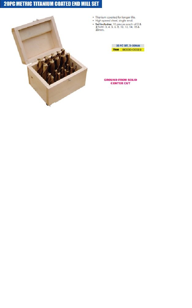 HHIP 20 PIECE METRIC TITANIUM COATED END MILL SET (8000-0022) - Image 2