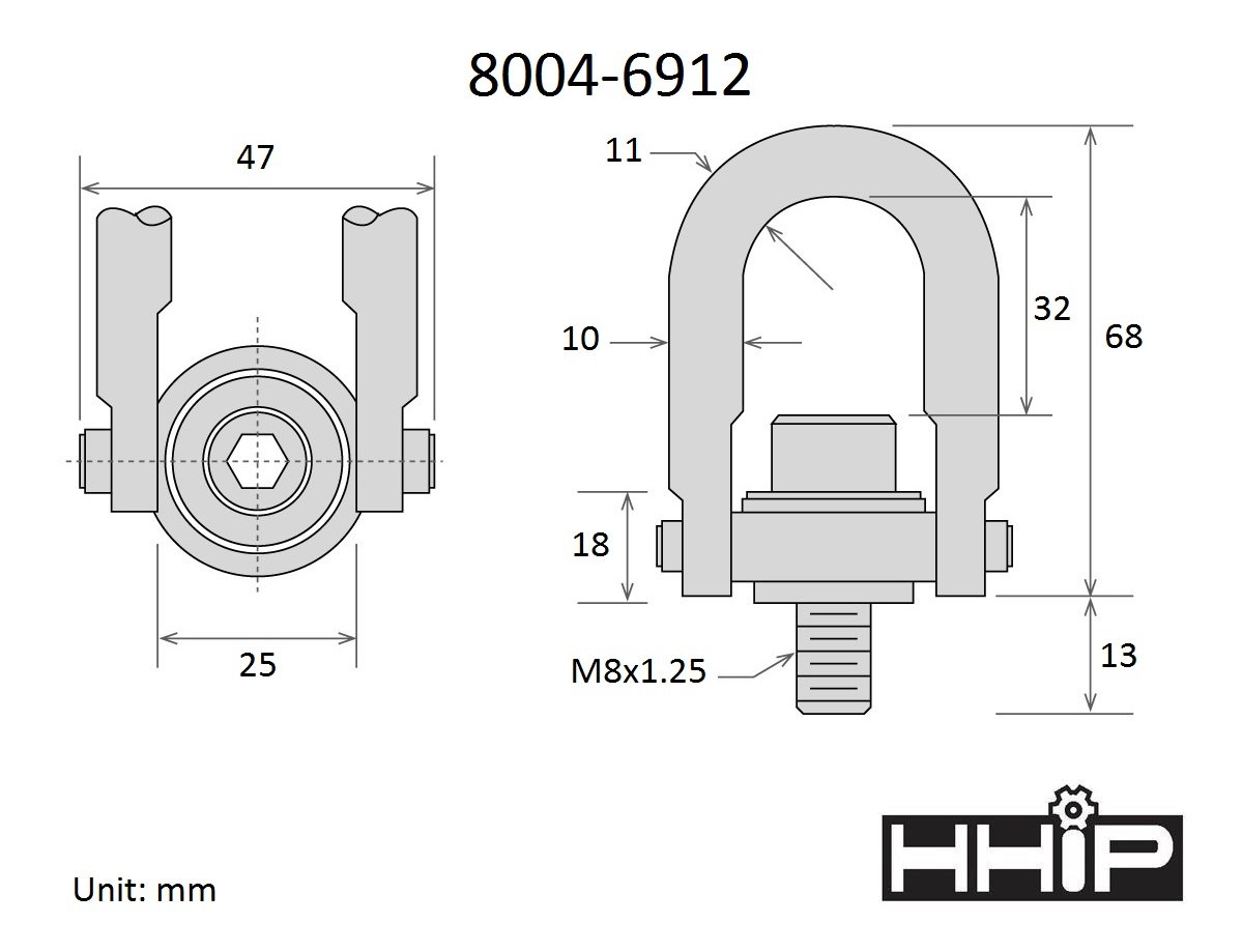 400 KG STANDARD U-BAR HOIST RING WITH M8 X 1.25 THREAD ( 8004-6912) - Image 2
