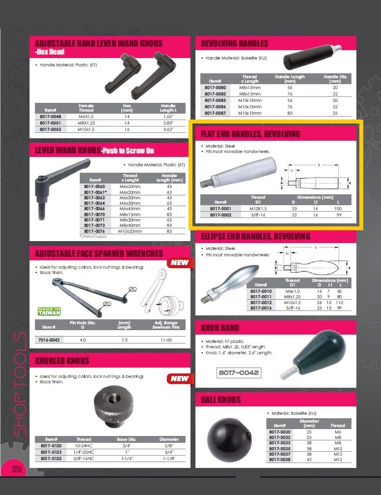 VERTEX 3/8-16 THREAD FLAT END HANDLE (8017-0002) MADE IN TAIWAN - Image 3