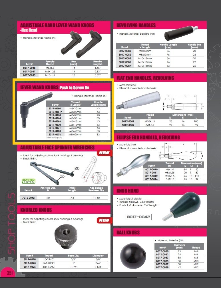 VERTEX M6 X 30 THREAD ADJUSTABLE HAND LEVER KT - 43MM LONG (8017-0063) - Image 2