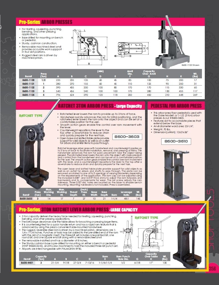 3 TON PRO-SERIES RATCHET TYPE ARBOR PRESS (8600-4401) - Image 3