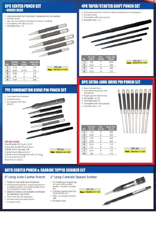 HHIP 8 PIECE EXTRA-LONG DRIVE PIN PUNCH SET (8606-4108) - Image 2