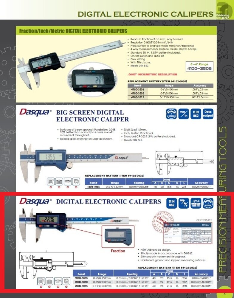 DASQUA #2000-1005 IP54 0-150MM / 0-6 INCH WATERPROOF DIGITAL CALIPER (9020-1005) - Image 4