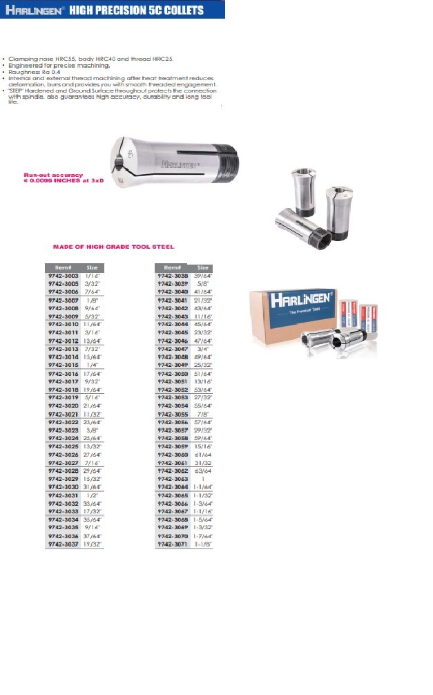 HARLINGEN 7/64" HIGH PRECISION 5C COLLET (9742-3006) - Image 4